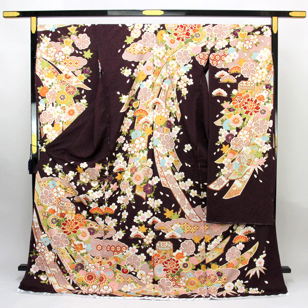 楽天市場】着物 振袖 型染め京友禅 金駒刺繍 桜地紋綸子地 未仕立て