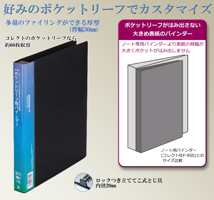 楽天市場】コレクト ポケットリーフ用 バインダー 黒 A4L 30穴F-3040