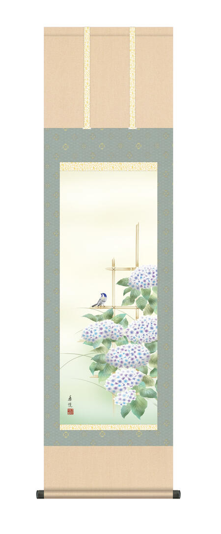 楽天市場】掛け軸 掛軸 夏掛け 花鳥画 「紫陽花」西尾香悦 ＜送料無料
