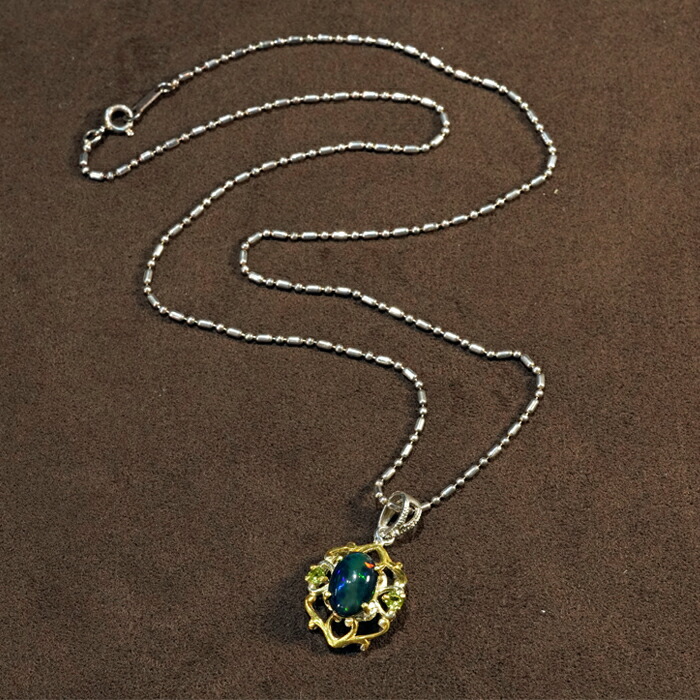 楽天市場】天然 ブラックオパール ペリドット ネックレス オパール