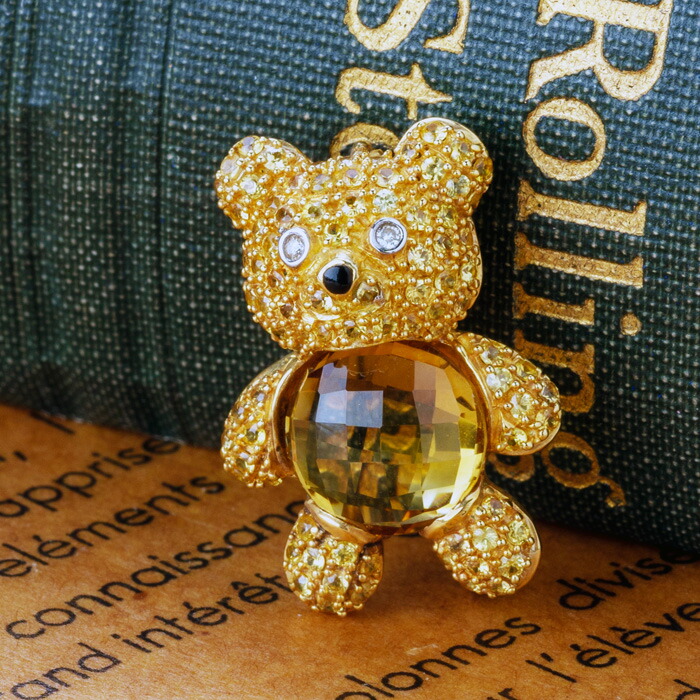 楽天市場】K18 テディベア ブローチ ネックレス くま イエロー