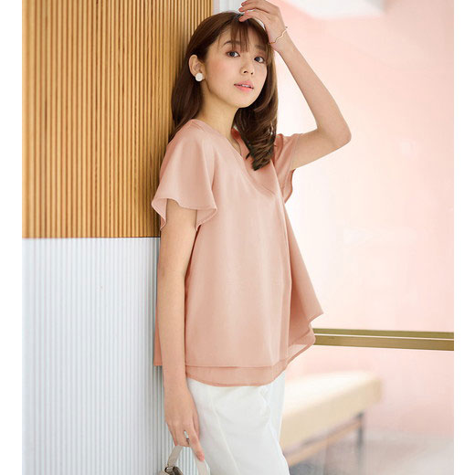 楽天市場】ブラウス シフォンレイヤードVネックブラウス(M〜3L