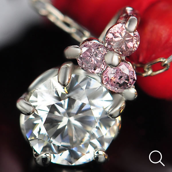 PT900刻印 【トップのみ】 ピンク天然石＆ダイヤモンドチェーンセット