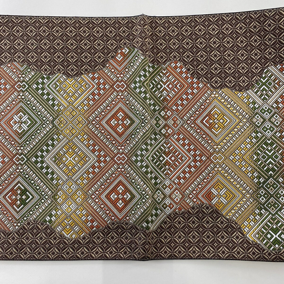 楽天市場】袋帯 名品 落款あり 若林弘恵 菱 七宝 茶色 六通 正絹