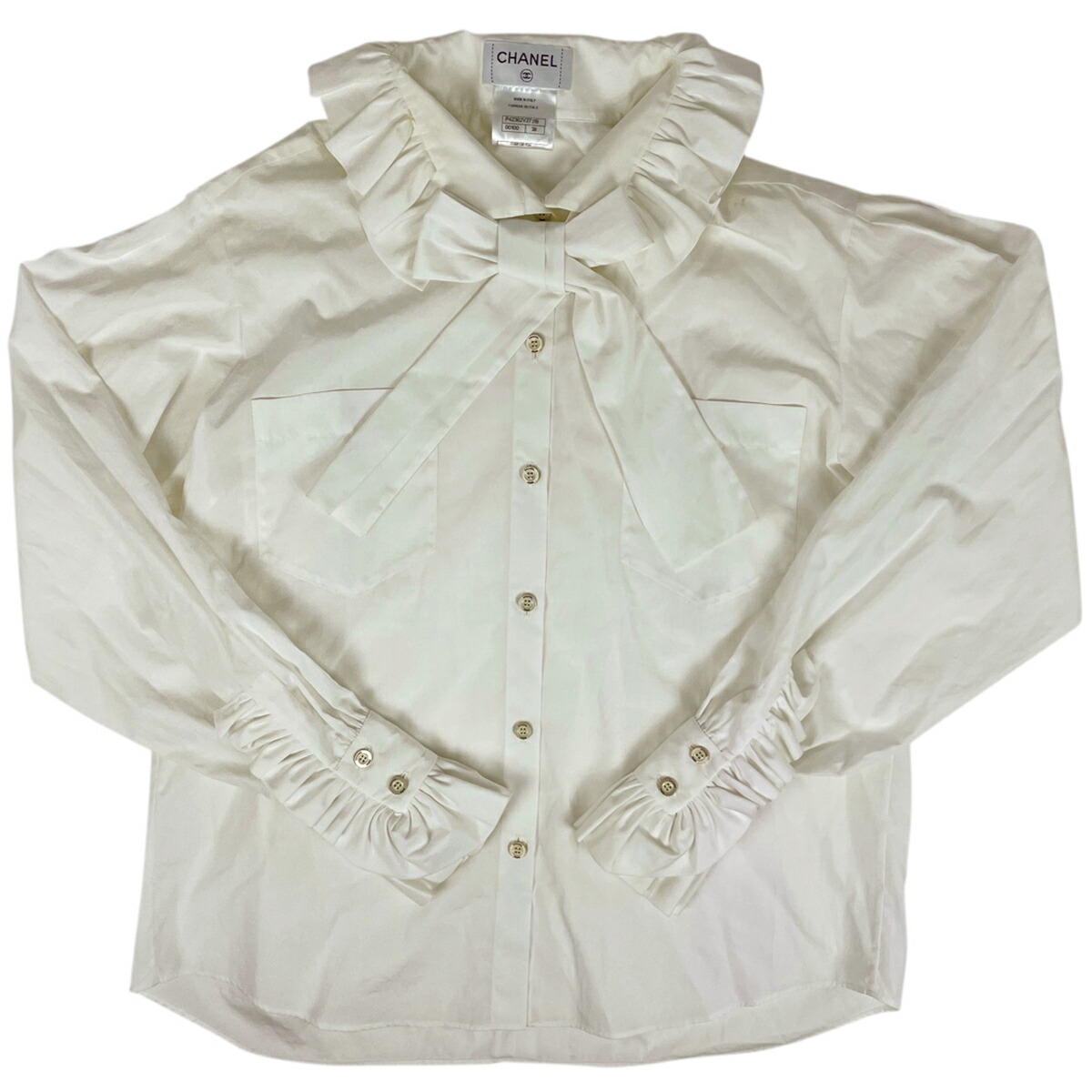 楽天市場】シャネル CHANEL ロゴボタン ボウタイ 長袖シャツ フリル袖