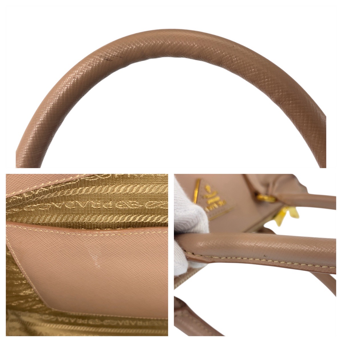 楽天市場】美品 PRADA プラダ サフィアーノ 三角ロゴプレート ベージュ