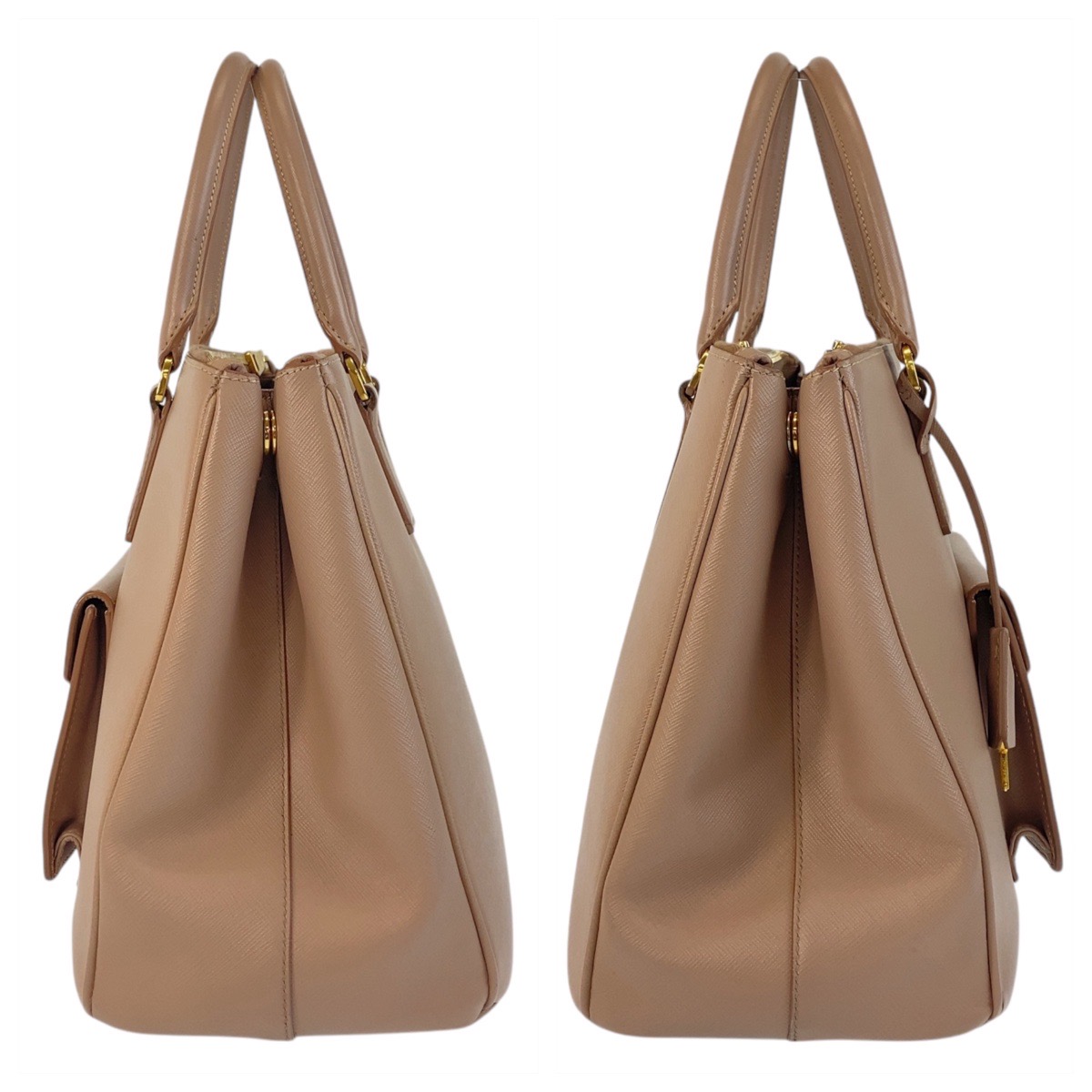 楽天市場】美品 PRADA プラダ サフィアーノ 三角ロゴプレート ベージュ