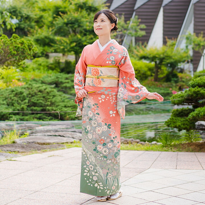 楽天市場】【レンタル】高級正絹 着物 訪問着 フルセット 真朱 山鳩色