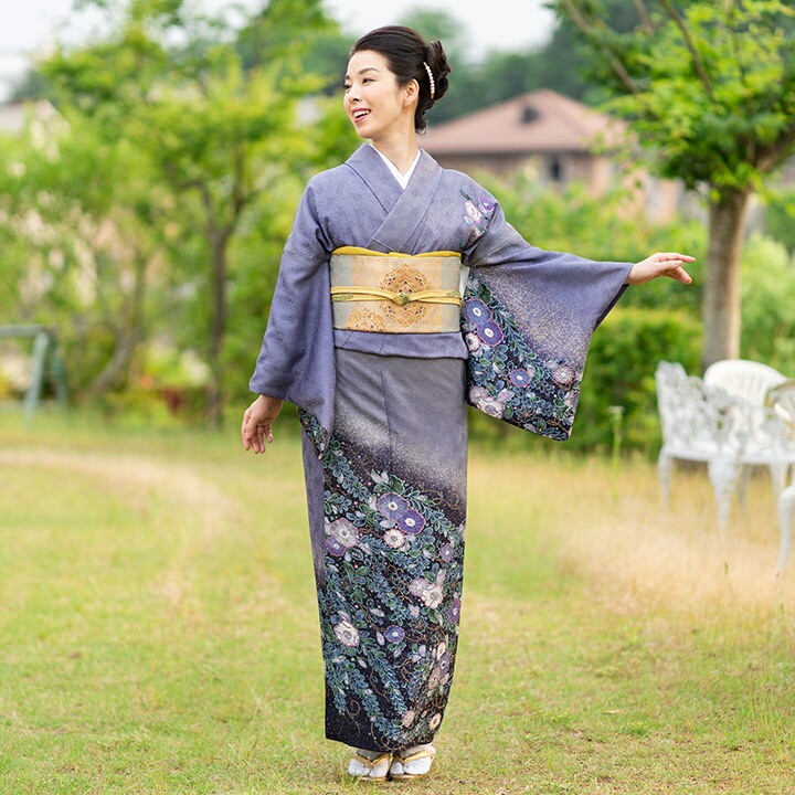 楽天市場】【レンタル】高級正絹 着物 訪問着 フルセット 藤紫 辻が花