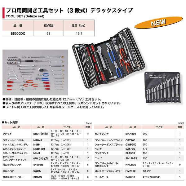楽天市場】スーパーツール プロ用3段式 両開き工具セット 63点セット