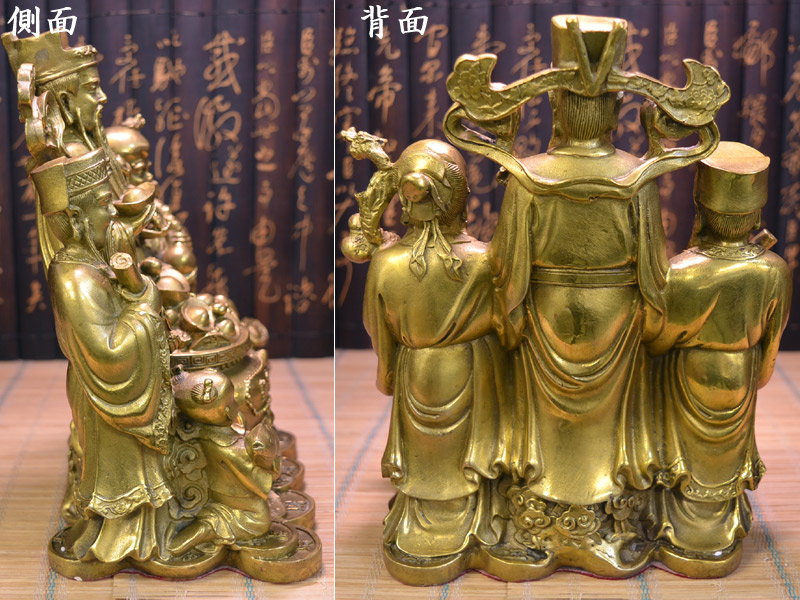 福禄寿 三星 木彫り 置物 3体 まとめ売り 像 神様 縁起物 中国 27cm