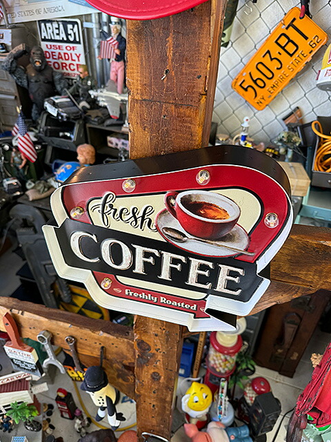 楽天市場】フレッシュコーヒー ロードサイン型 LEDティンサイン カフェ