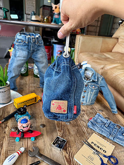 楽天市場】アライヤン デニム 巾着 （Sサイズ） 岡山産デニム MADE IN