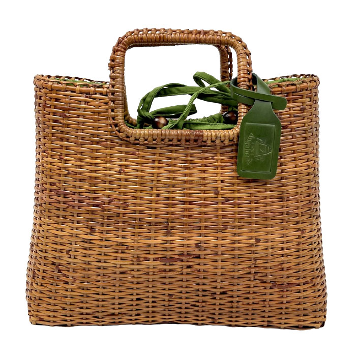 楽天市場】かごバッグ ラタン 本革 天然素材 巾着 浴衣 内布