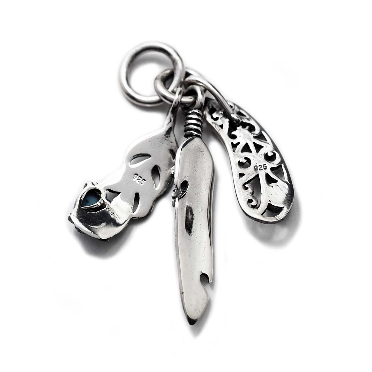 楽天市場】【40mm】シルバー 3連 ミニフェザー 3点吊り ターコイズ