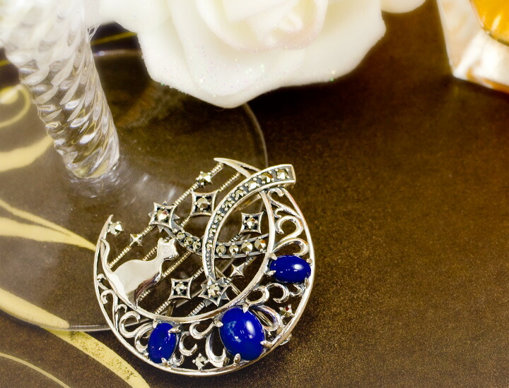 楽天市場】碌山 ブローチ ラピスラズリ マルカジット/マーカサイト