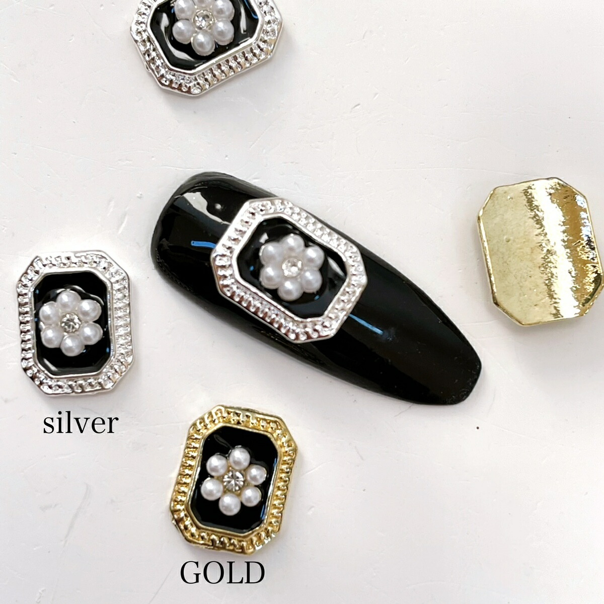 楽天市場】ネイルパーツ【2個】ピクチャーフラワー パール スクエア