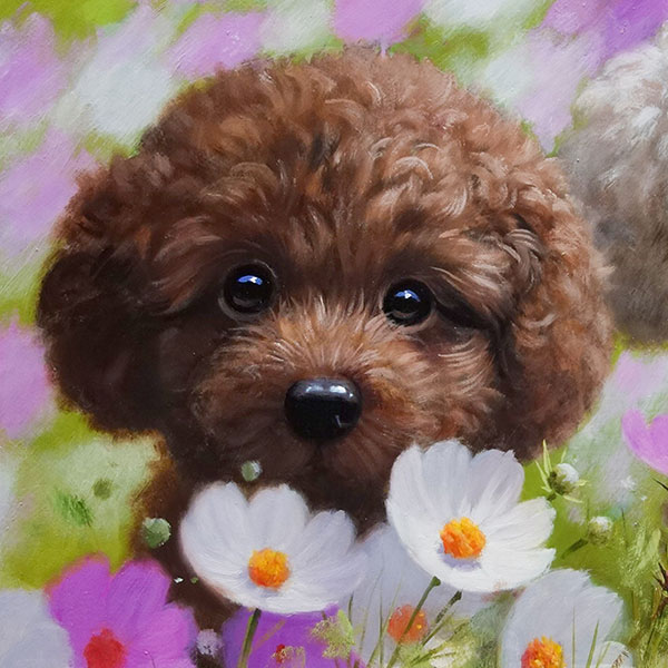 楽天市場】油彩画 長岡卓 「なかよし（トイプードル）お花のなかで