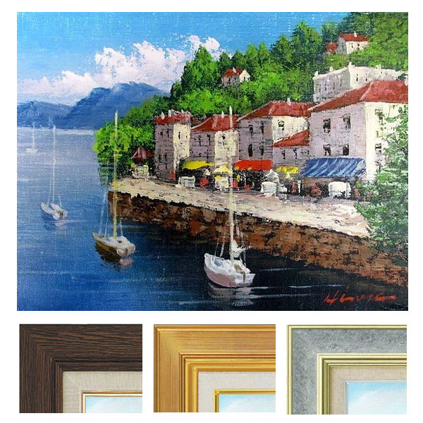 風景画 油彩画 建物と交通機関 F6号 風景画 油彩画 建物と交通機関 F6