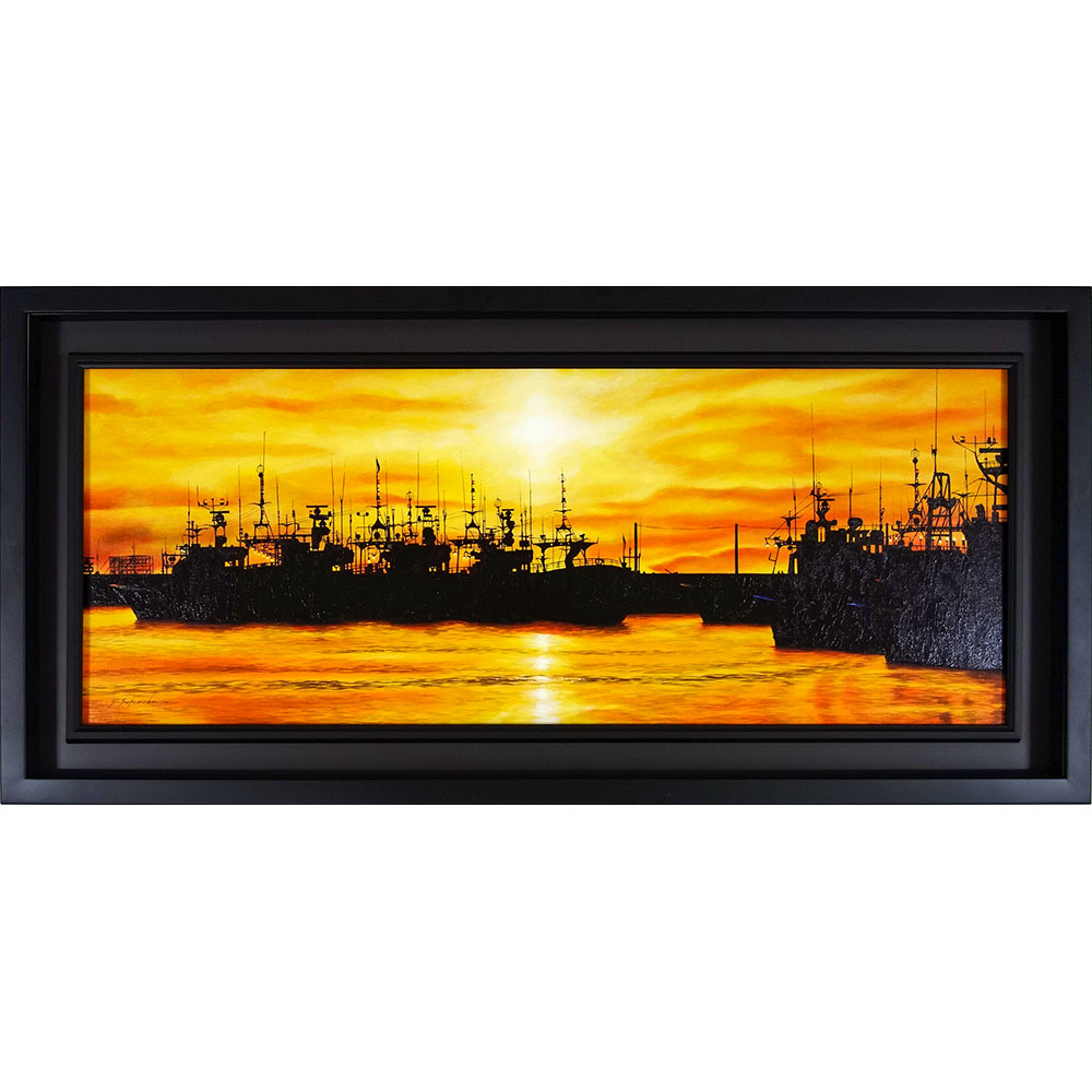 油彩画 Tuan 船と風景の絵画 フレーム付き 油彩画 Tuan 船と風景の絵画