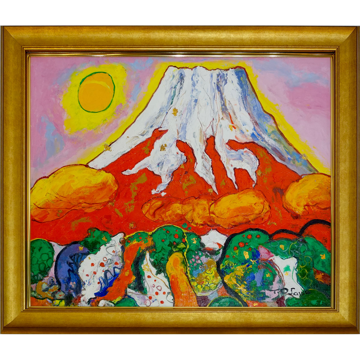 富士山 油彩画 H. Ma 作 富士山 油彩画 富士山 油彩 真作 油絵 横41×32
