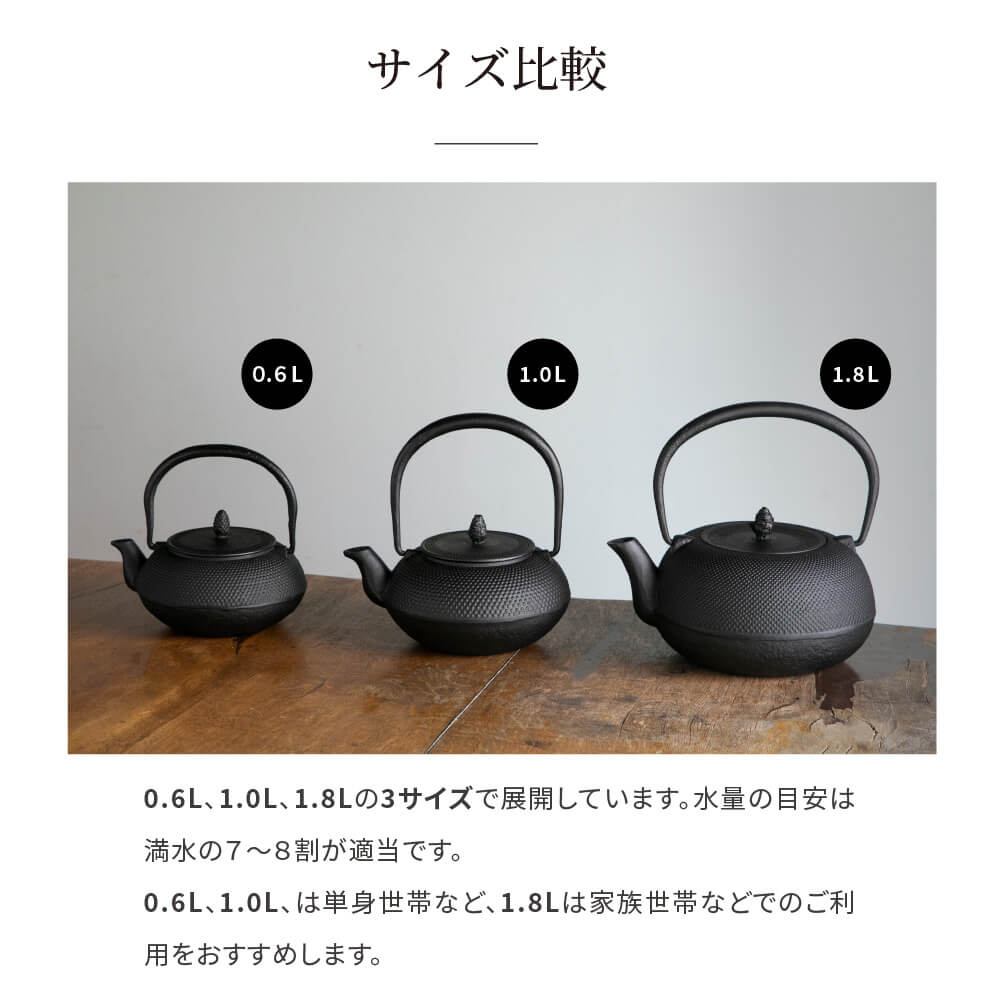 楽天市場】【送料無料】南部鉄器 鉄瓶 アラレ0.6L 黒 直火 伝統工芸