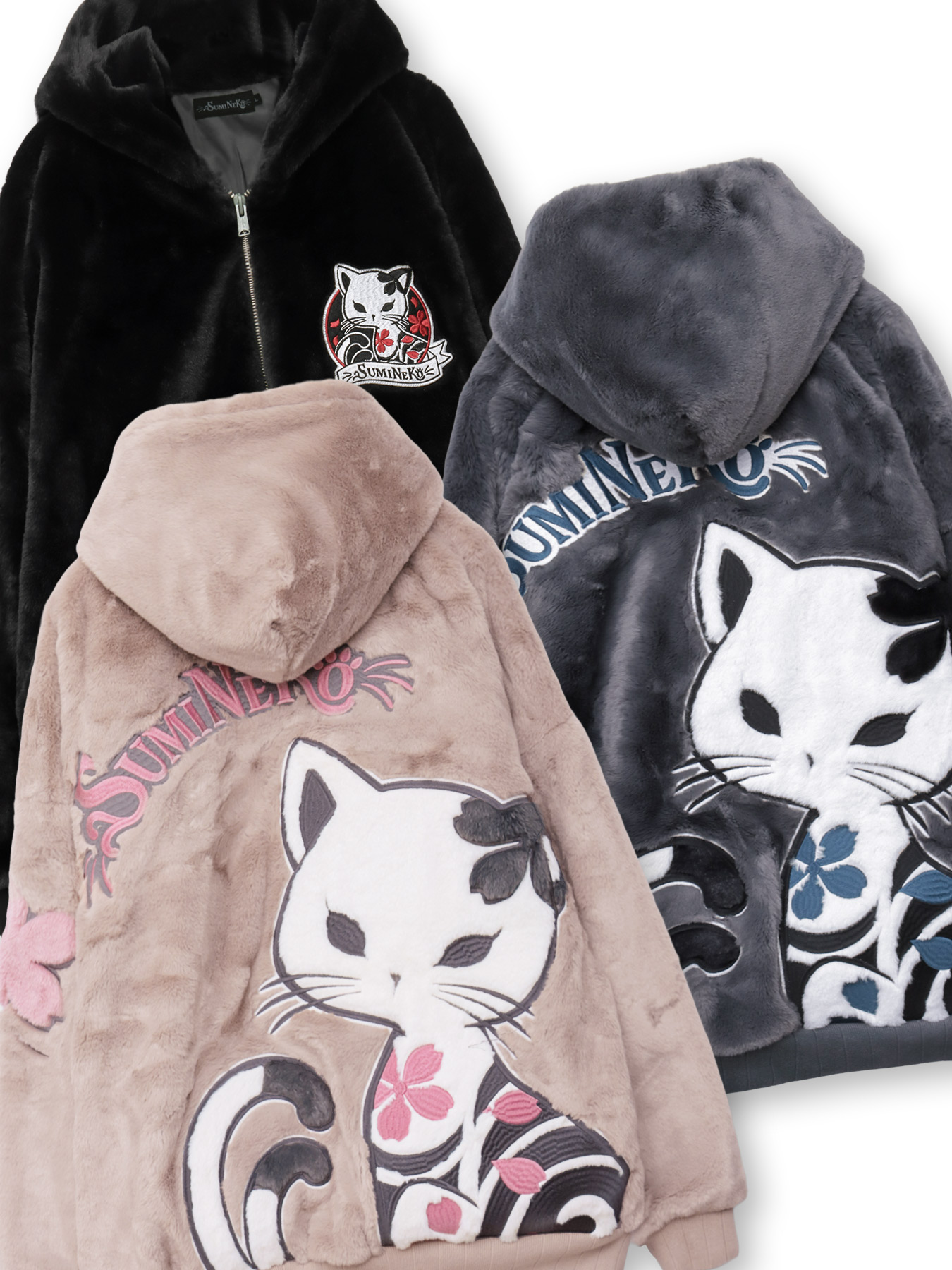 楽天市場】【SUMINEKO】 “桜墨猫”フェイクファーBIGシルエットZIP