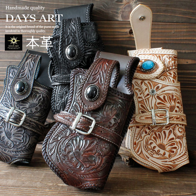 楽天市場】レザーウォレットホルダー フラワーカービング 手彫り 財布