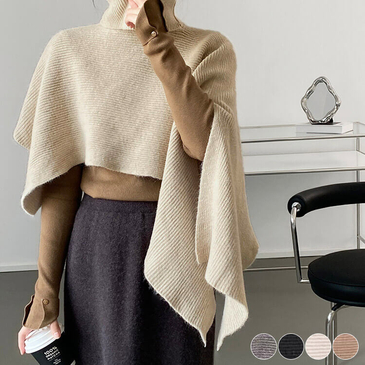 楽天市場】ケープ ニット ベスト タートルネック マント ポンチョ