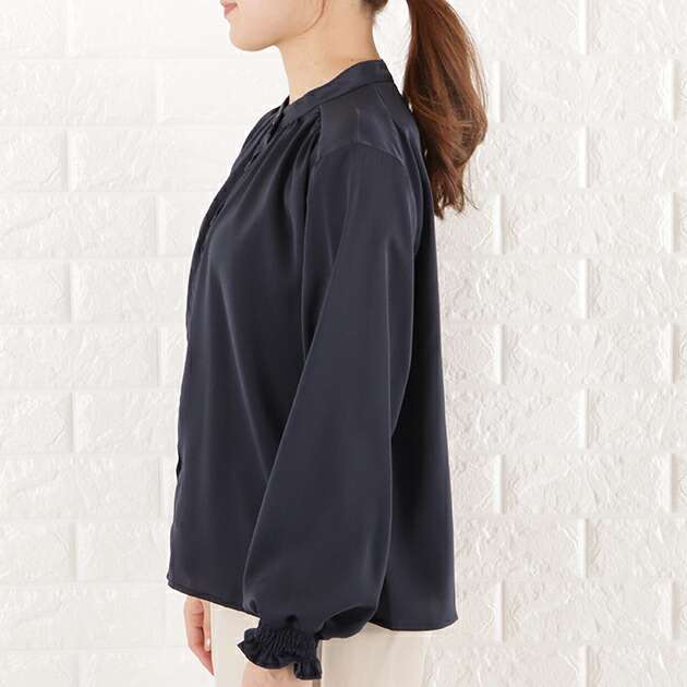 楽天市場】バンドカラー シフォン ブラウス シャツ レディース