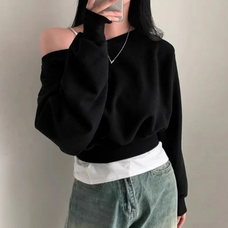 楽天市場】オフショルダートレーナー トップス 長袖 オフショルダー