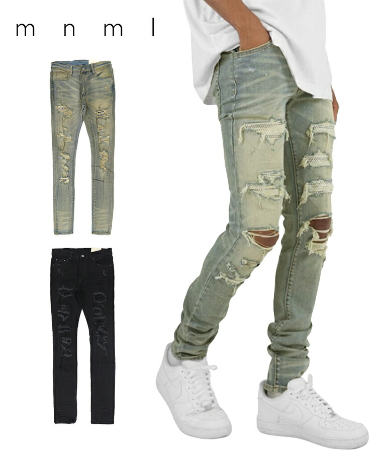楽天市場】mnml ミニマル メンズ パンツ X201 RHINESTONE SKINNY DENIM