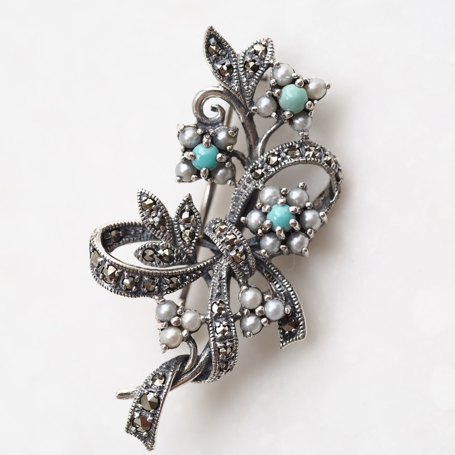 楽天市場】【碌山】 シルバー ターコイズ＆シードパール 花束 ブローチ