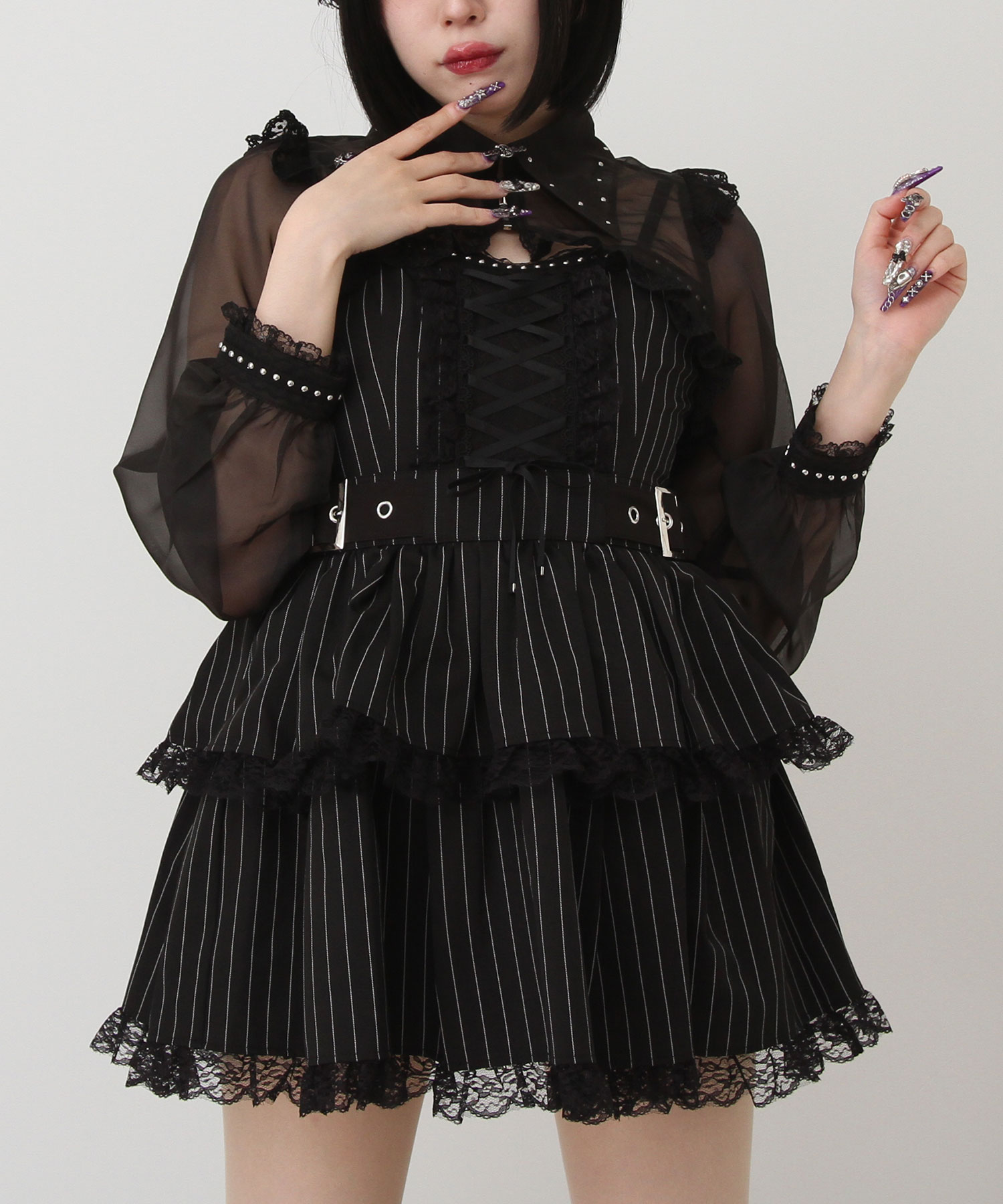 楽天市場】スタッズジップシアーボレロレースフリルキャミワンピース