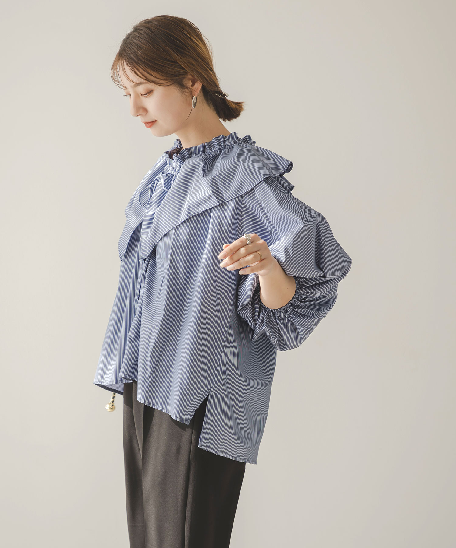 楽天市場】ストライプフリルブラウス レディース トップス シャツ