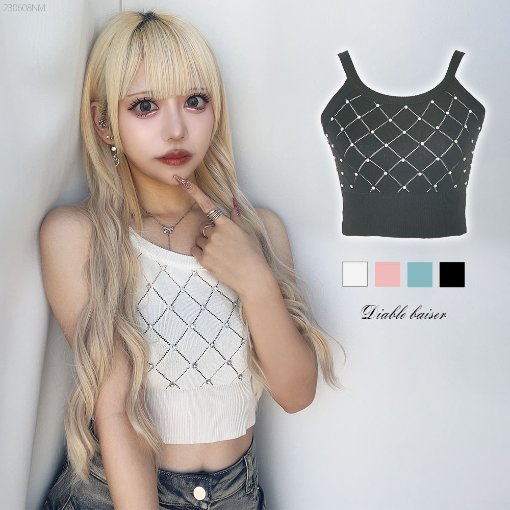 楽天市場】【メール便対応】ビジューさらさらニットキャミ レディース