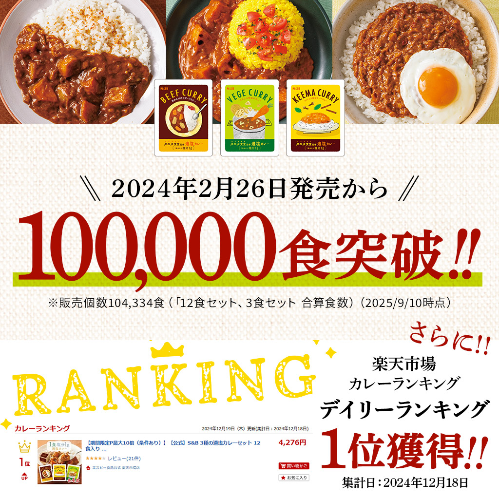楽天市場】【公式】S&B 3種の適塩カレーセット 12食入り タニタ食堂