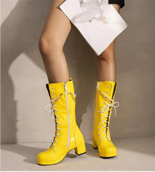 楽天市場】ロングブーツ 編み上げ ヒール5.5センチ 太ヒール ブーツ