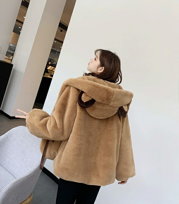 楽天市場】もふもふコート ボアコート 熊耳 ふわふわ もこもこパーカー