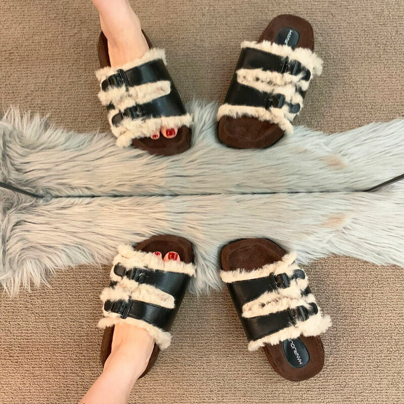 楽天市場】ファーベルトサンダル（送料無料）厚底サンダル ボア