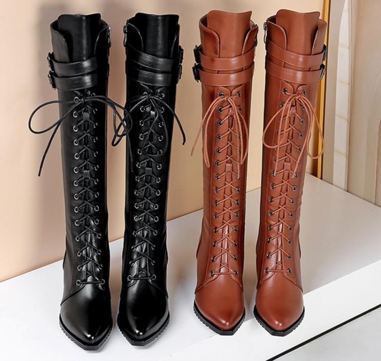 楽天市場】レザーロングブーツ 牛革ブーツ 編み上げ ブーティ