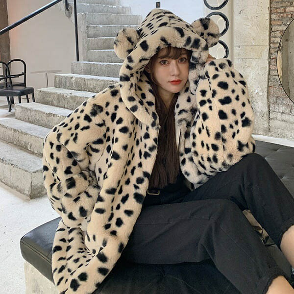 楽天市場】ボアパーカー ヒョウ柄 もこもこコート ボアコート ファー