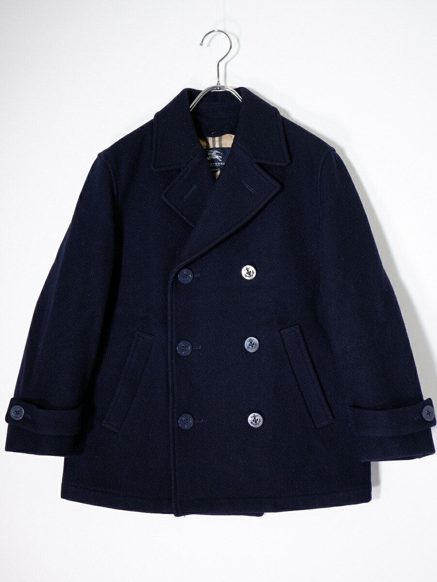 美品 BURBERRY グレー ウール ピーコート ショートコート 裏地チェック