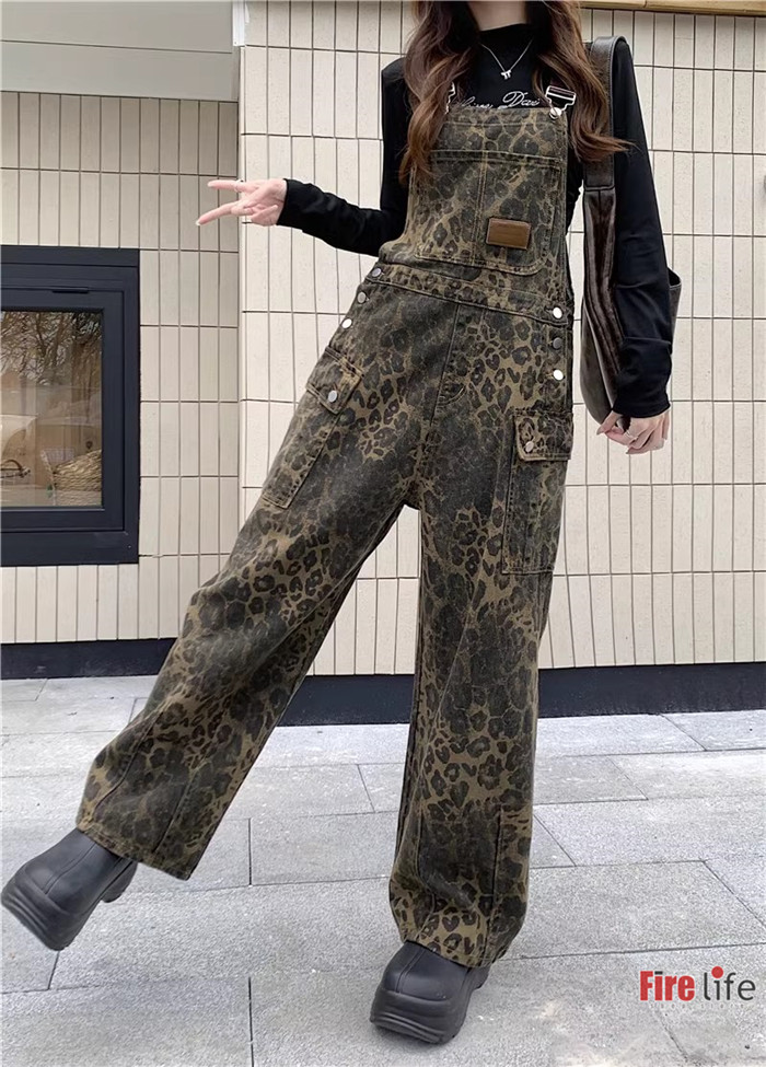 楽天市場】サロペット レディース 豹柄 オーバーオール つなぎ ヒップ