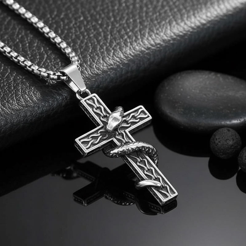 楽天市場】送料無料 スネーク クロス ステンレス ペンダント