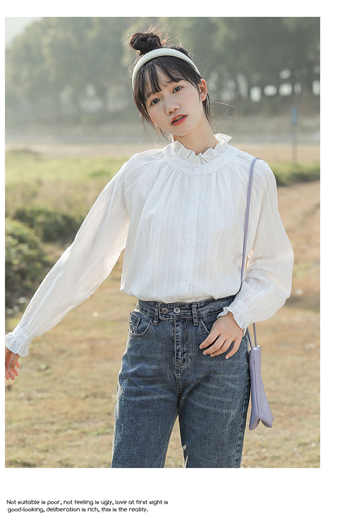 楽天市場】ブラウス レディース 長袖 白ブラウス 襟フリル 無地 シャツ