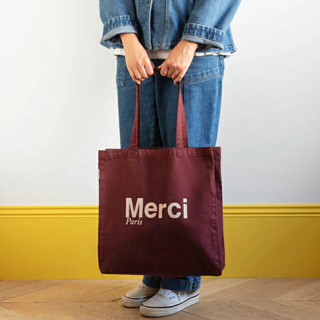 楽天市場】日本未発売【パリ直輸入】Merci cotton Tote Bag - Burgundy
