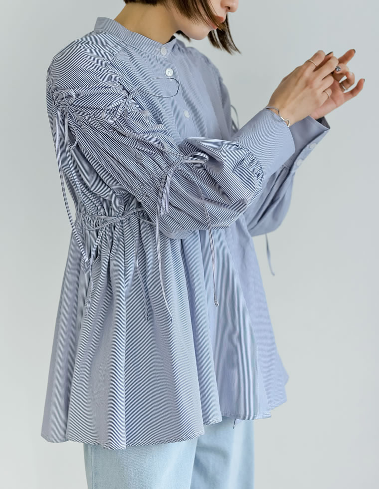 楽天市場】【OUTLET】M/Lサイズ ストライプギャザーリボンブラウス