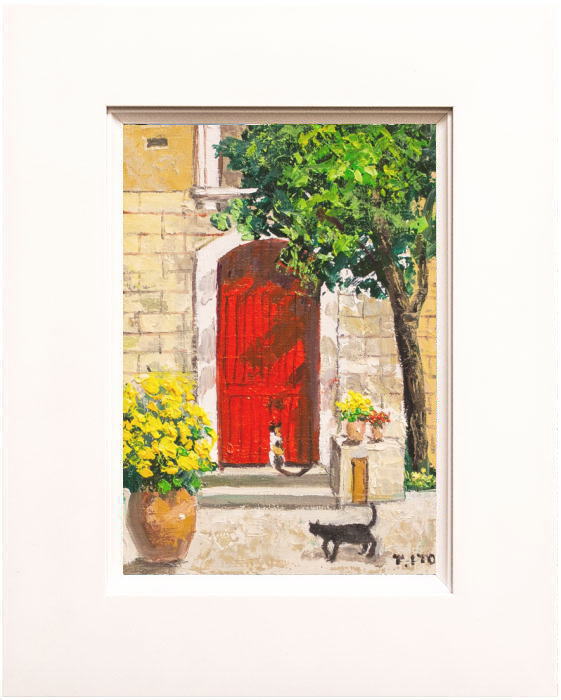 楽天市場】伊東拓実 「 赤い扉と二匹の猫 」 油絵 ・ 油彩画 SM