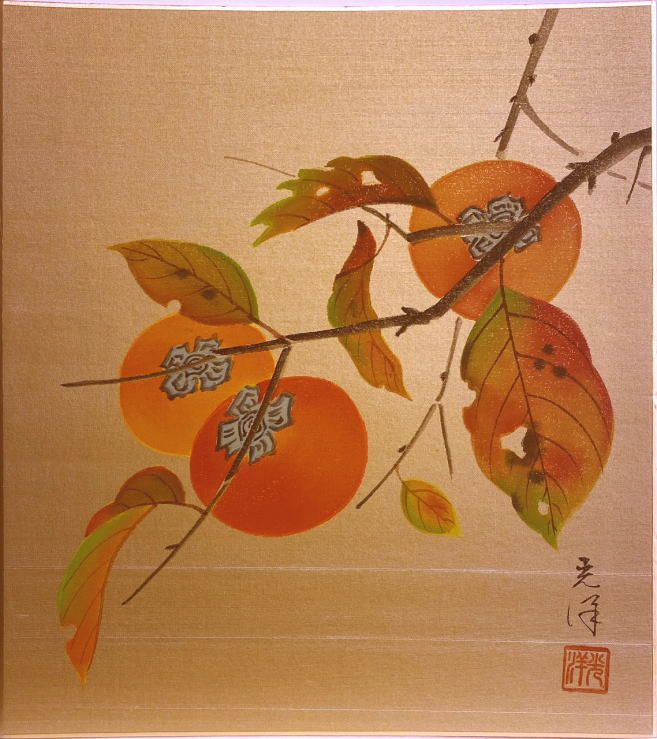 楽天市場】鈴木光洋『柿』色紙絵(本絹シケ色紙) : 内田画廊
